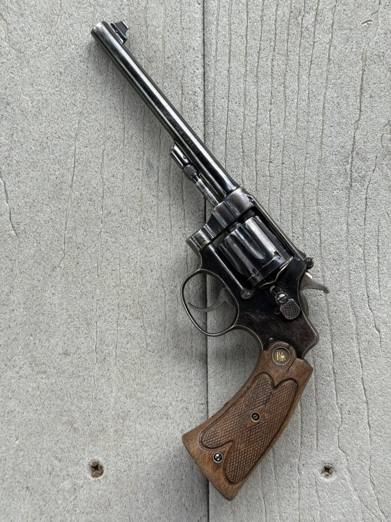 A Smith & Wesson .22/32 Heavy Frame Target revolver.